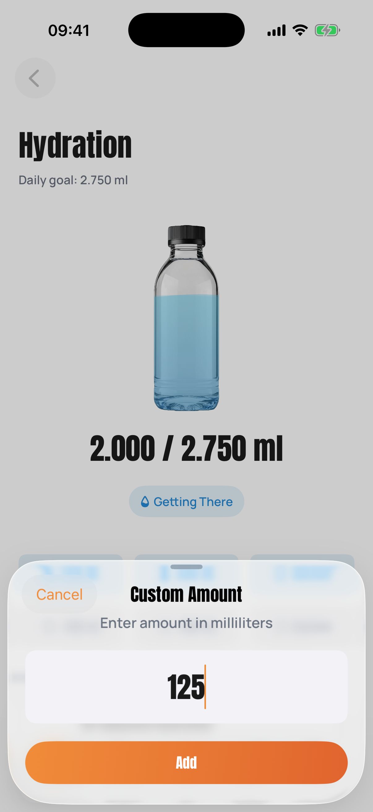 SunDose hydration tracker showing daily water intake progress.
